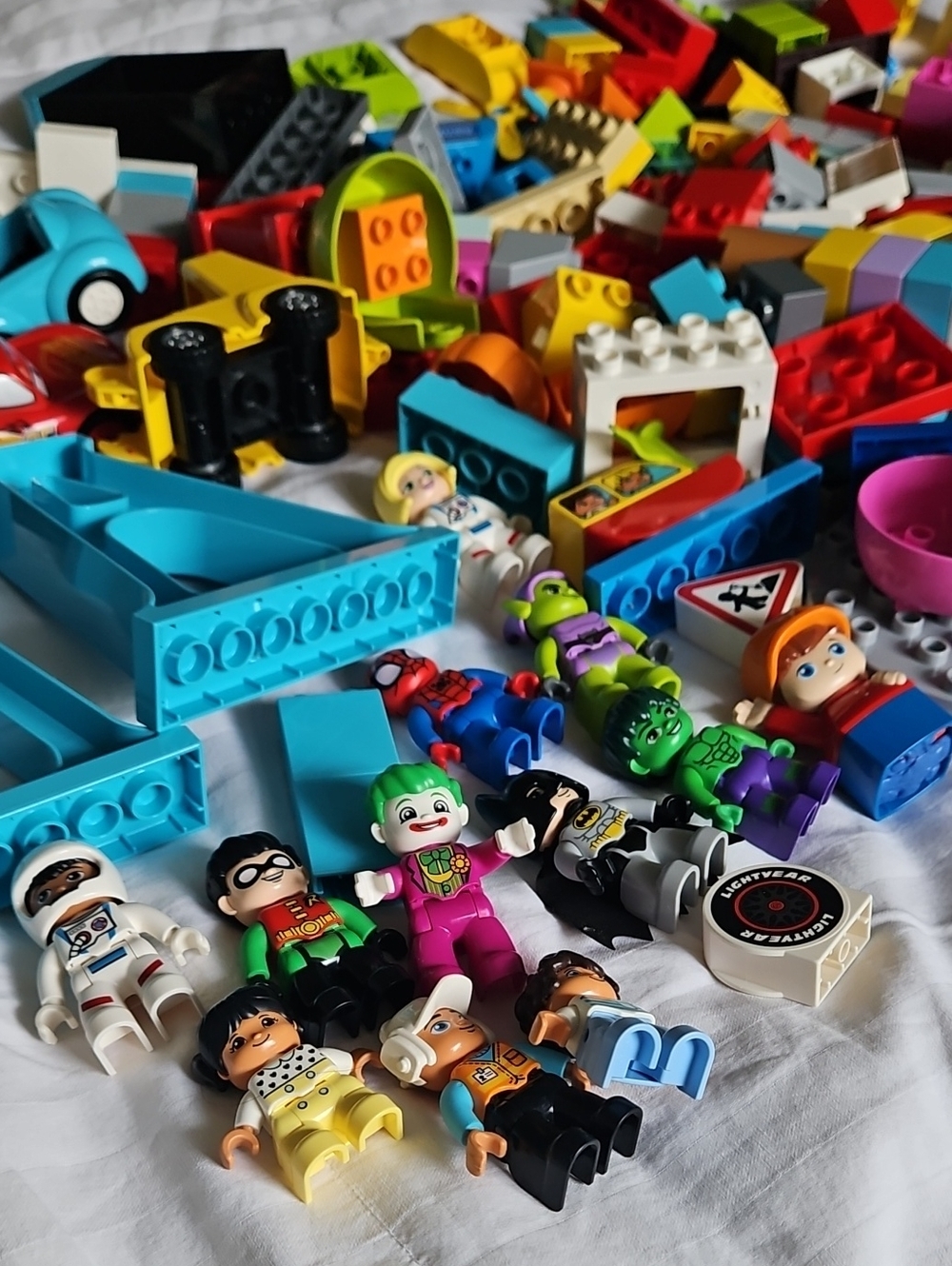 Assorted Kids Building Figures and Blue Blocks - LEGO-Compatible Play Set